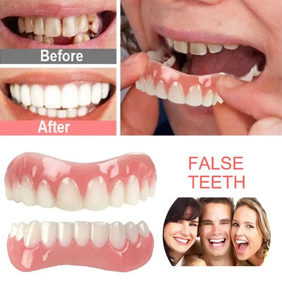 Silicone Upper/Lower False Teeth Perfect Laugh Veneers Dentures Paste Oral Hygiene Tools Fake Teeth Instant Smile Teeth Cosmetic - Korvel