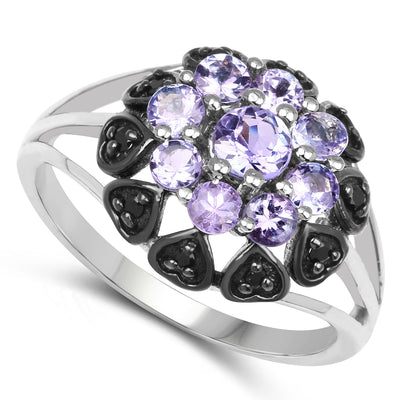 1.18 Carat Genuine Tanzanite & Black Spinel Sterling Silver Ring