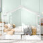 Full Size House Platform Bed with Two Drawers Headboard and Footboard,Roof Design White - Korvel