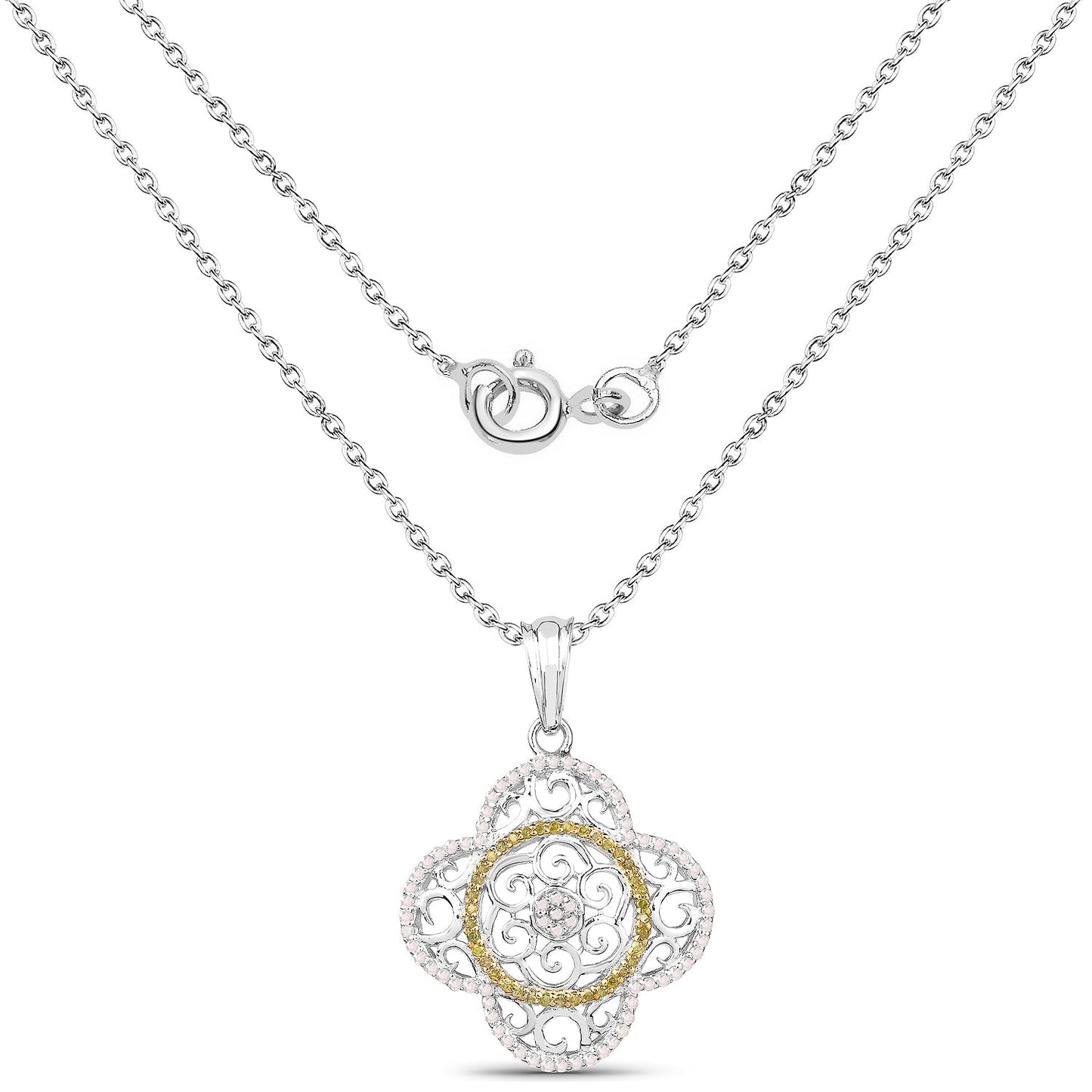 0.57 Carat Genuine White and Yellow Diamond Pendant in Sterling Silver