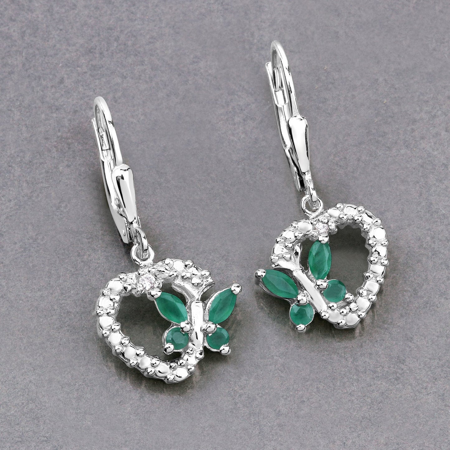 0.44 Carat Emerald and White Sapphire Sterling Silver Earrings