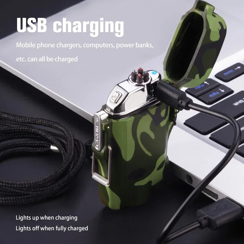 Outdoor Dual Plasma Arc Lighter with Flashlight