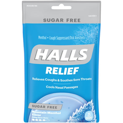 Halls Relief Cough Drops, Sugar Free, Mountain Menthol Flavor, 25 Drops