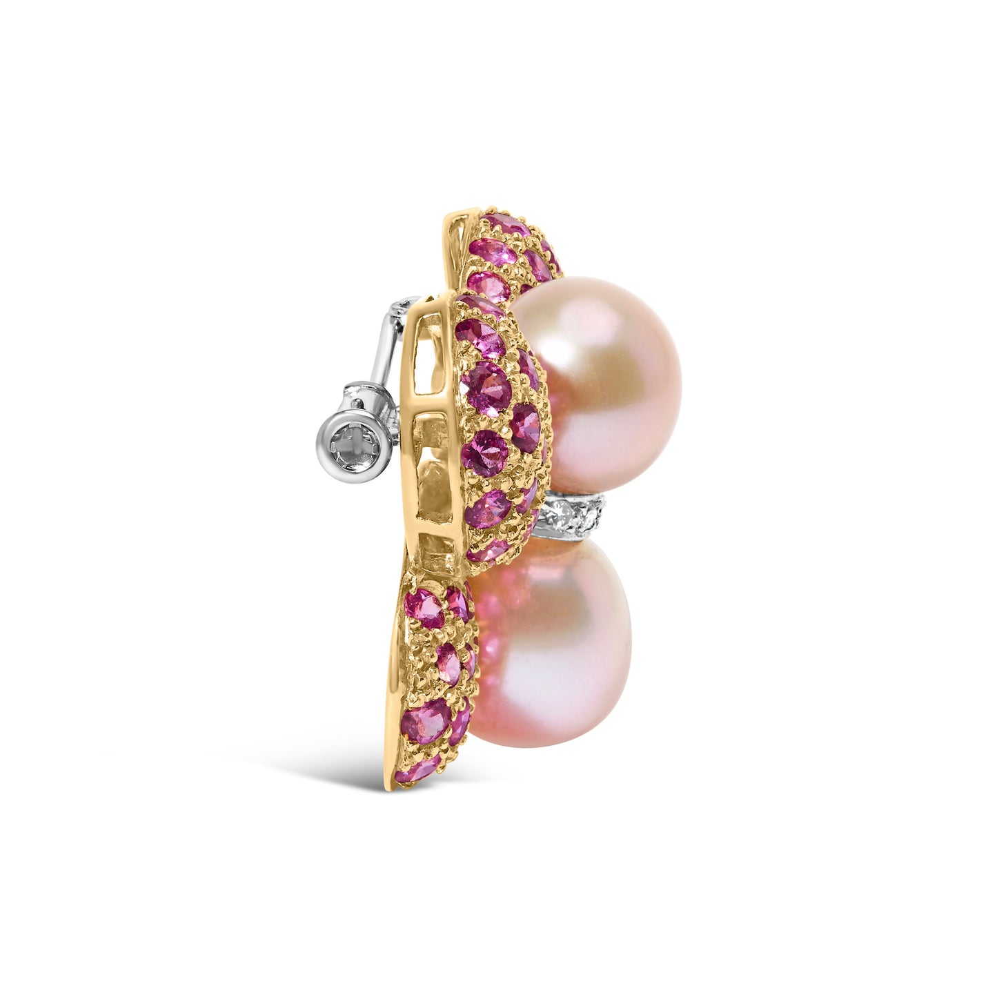 Broche de mariposa de perla del mar del sur y zafiro rosa de 18 quilates