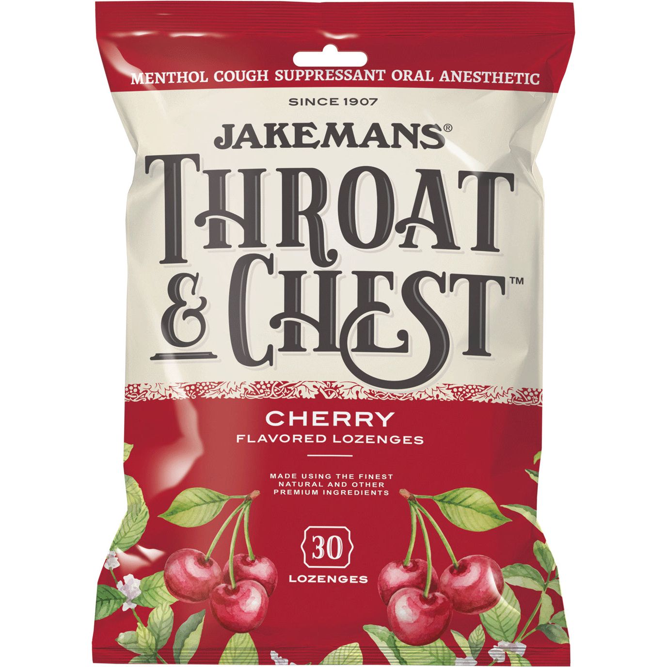 Pastilles Jakemans au menthol cerise pour la gorge et la poitrine - 30 unités
