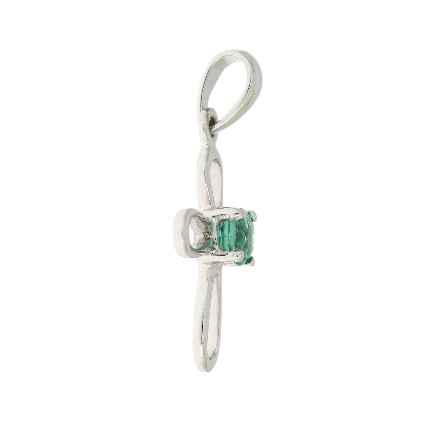.19ct Pendentif Croix en Émeraude en Or Blanc 10KT
