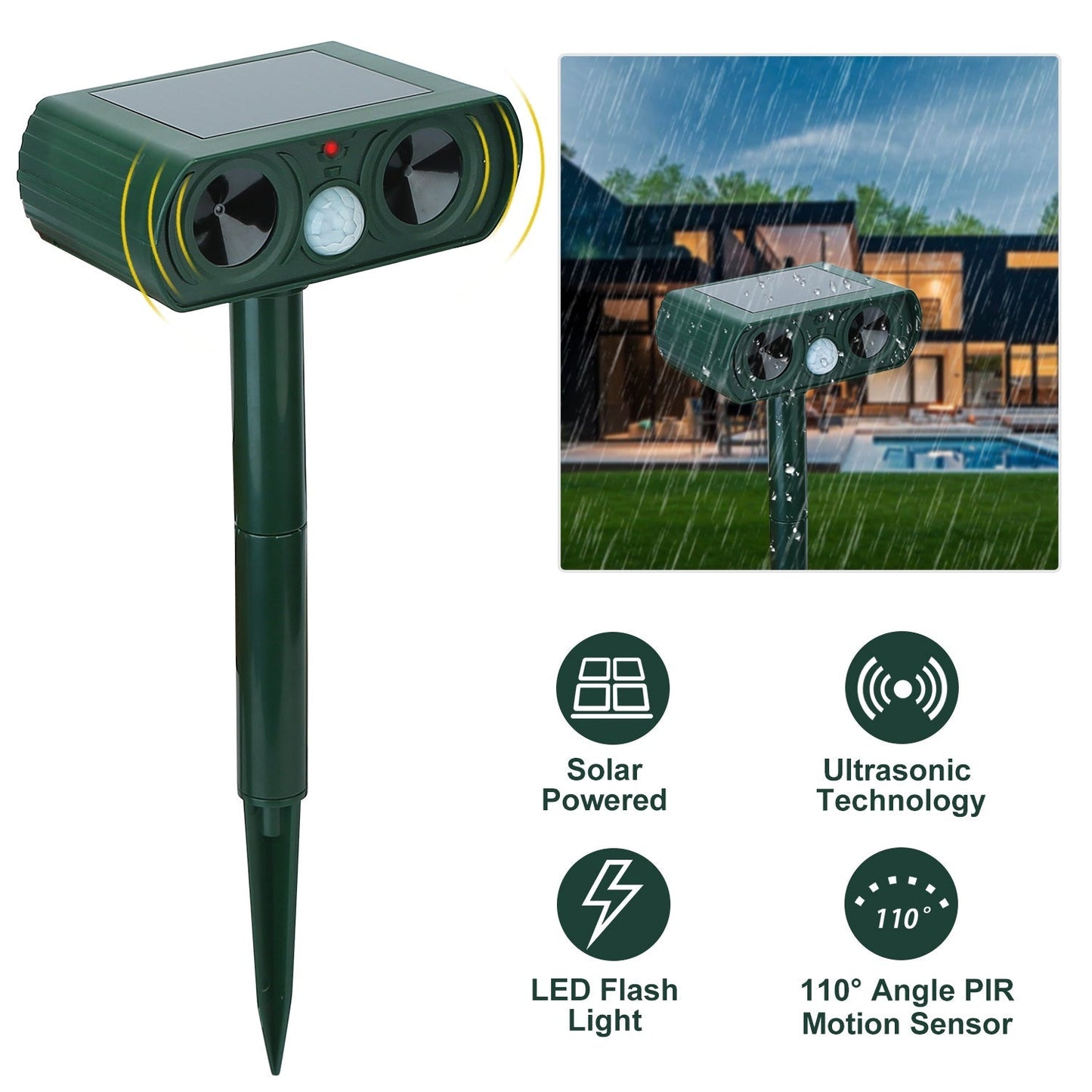 Répulseur Ultrasonique Solaire Gbruno pour Espaces Extérieurs
