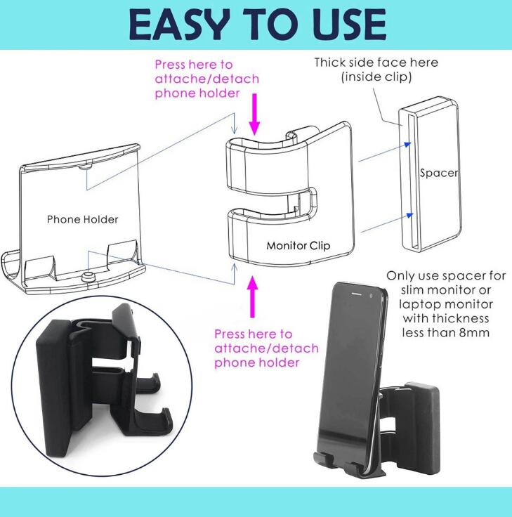 Adjustable Notebook Screen Side Phone Holder