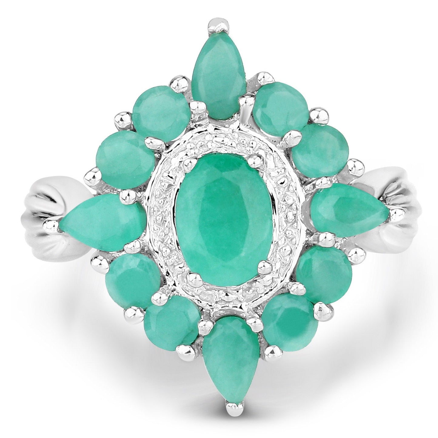 2.37 Carat Genuine Emerald Sterling Silver Engagement Ring