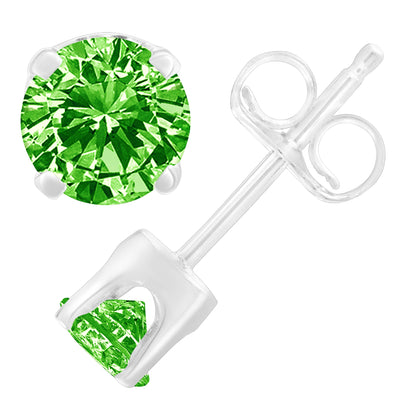 .925 Sterling Silver Round Brilliant-Cut Green Diamond Stud Earrings