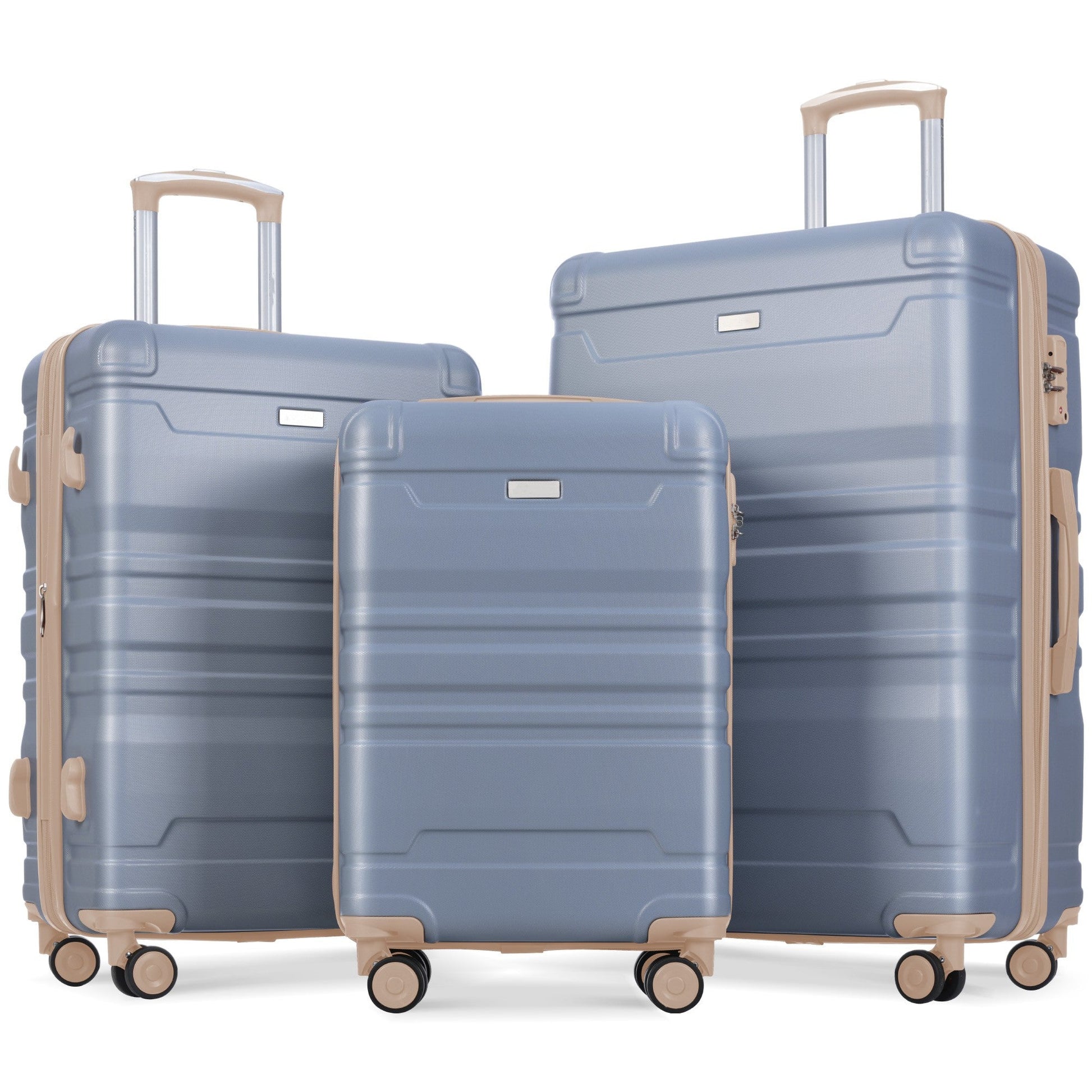 Luggage Sets New Model Expandable ABS Hardshell 3pcs Clearance Luggage (light blue and golden) - Korvel