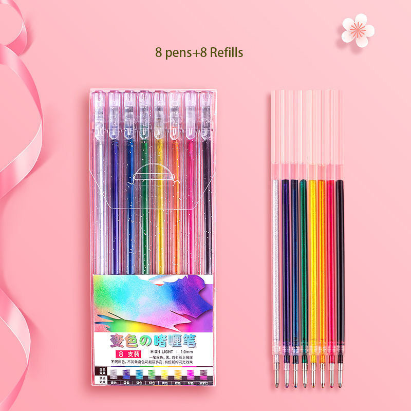 Drawing Doodling Scrapbook Journaling fluorescent Sparkle Gel Pen Neon Glitter Pens Fine Tip Art Markers Glittering Pen Set - Korvel