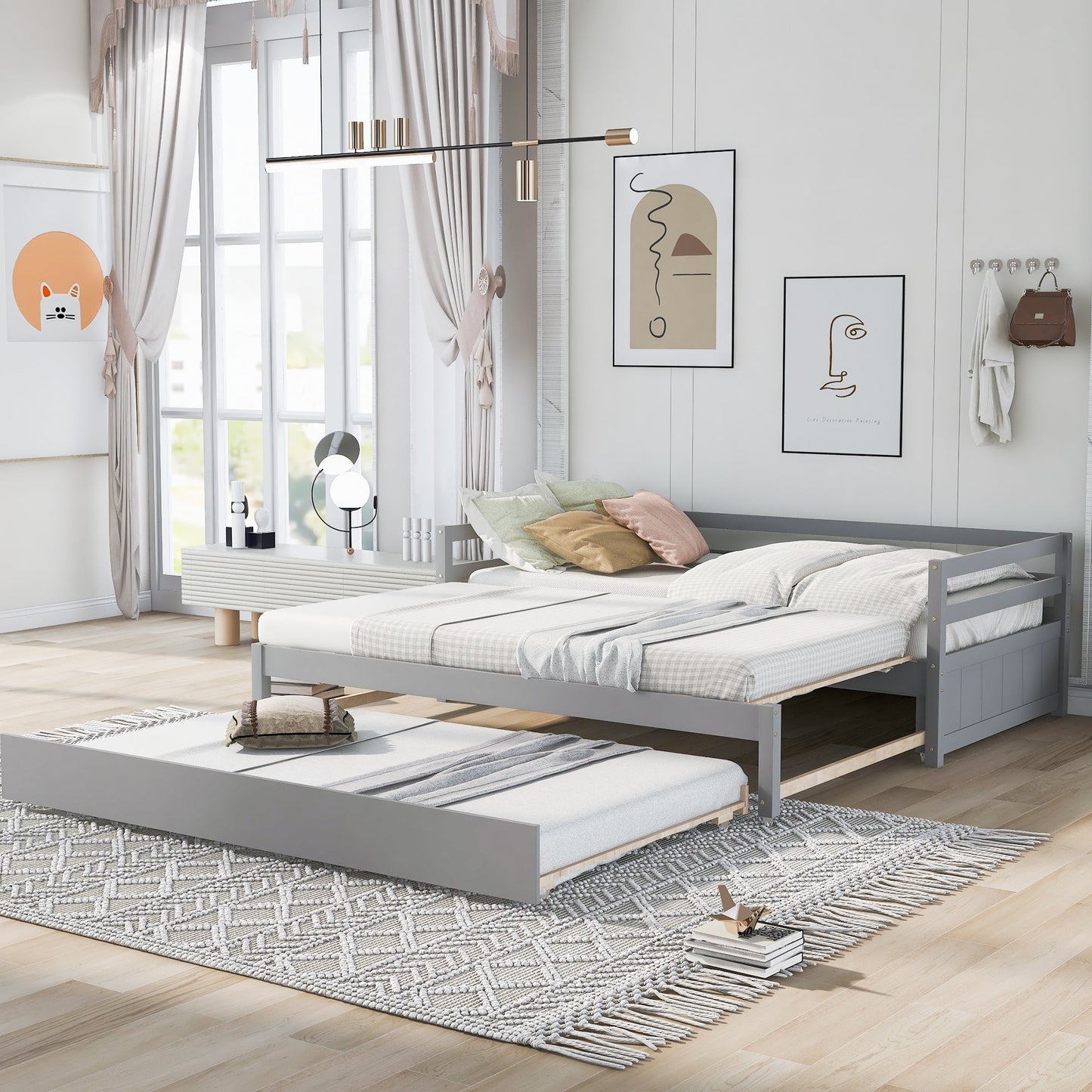 Twin or Double Twin Daybed with Trundle Gray - Korvel
