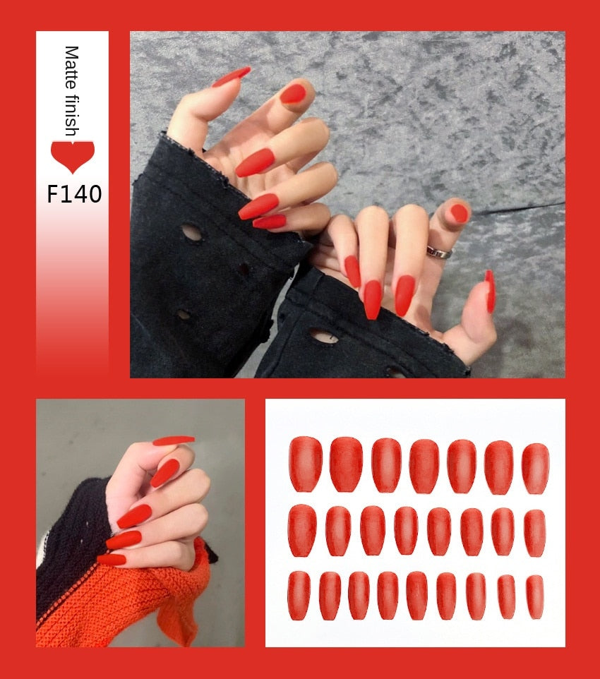Premium Stiletto Press-On Nails with Glue - 24 Pieces