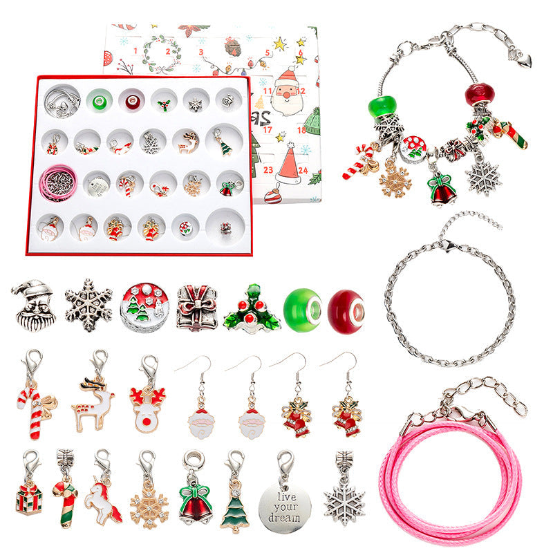 DIY creative children's bracelet jewelry 24-grid calendar Christmas holiday surprise blind box silver set - Korvel