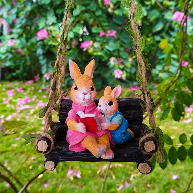 Simulated rabbit reading animal ornament - Korvel