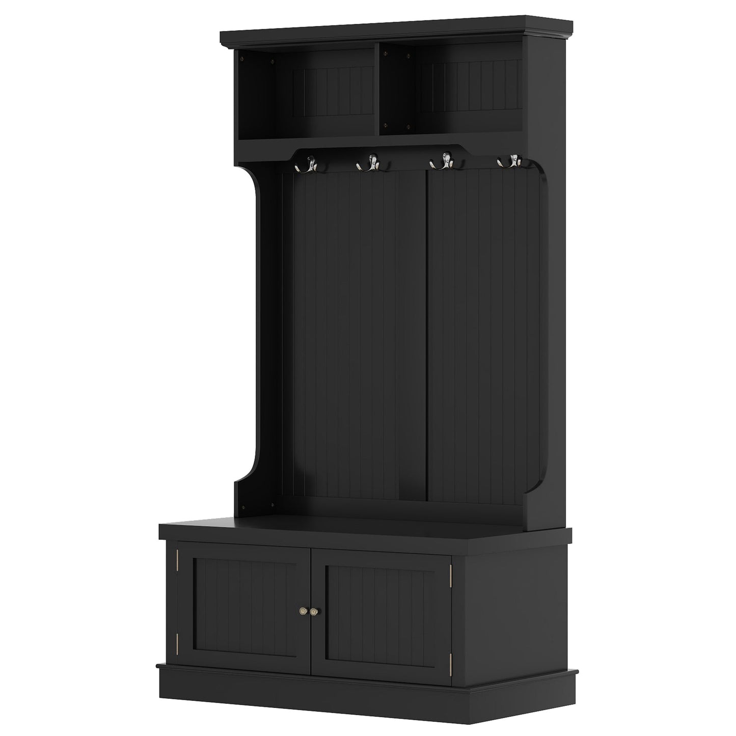 Hall Tree with Storage Shoe Bench for Entryway and Hallway, 4-in-1 Design Coat Racks with 4 Hooks for Living Room, Black - Korvel