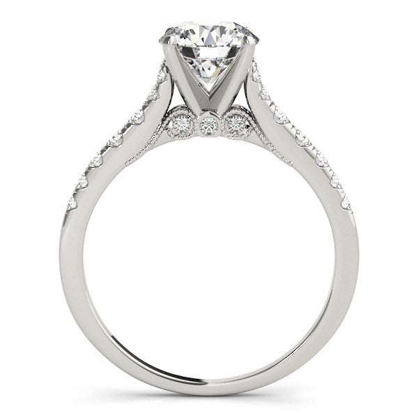 14k White Gold Diamond Engagement Ring with Single Row Band