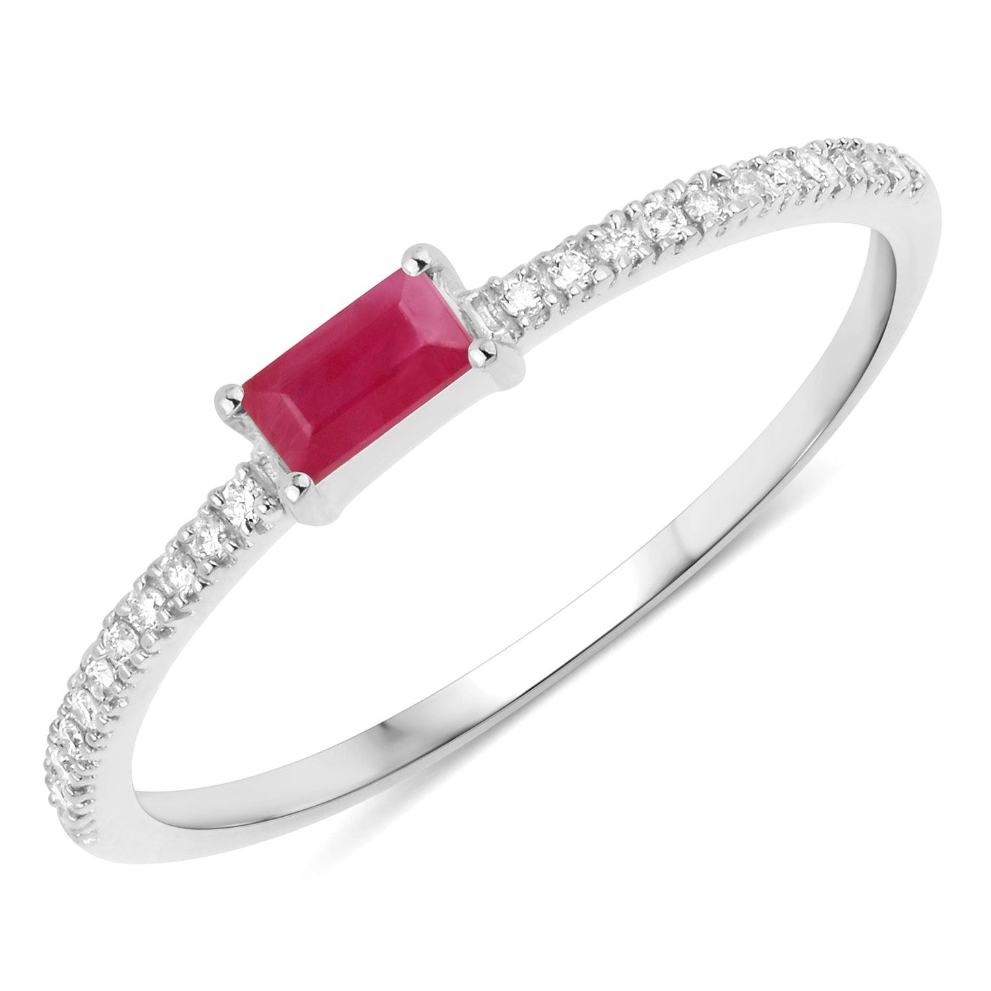 0.22 Carat Ruby and White Diamond 14K White Gold Engagement Ring