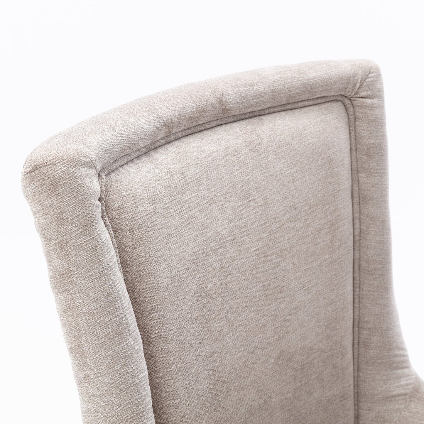 Ultra Side Dining Chair Thickened fabric chairs with neutrally toned solid wood legs  Bronze nail head Set of 2 Beige - Korvel