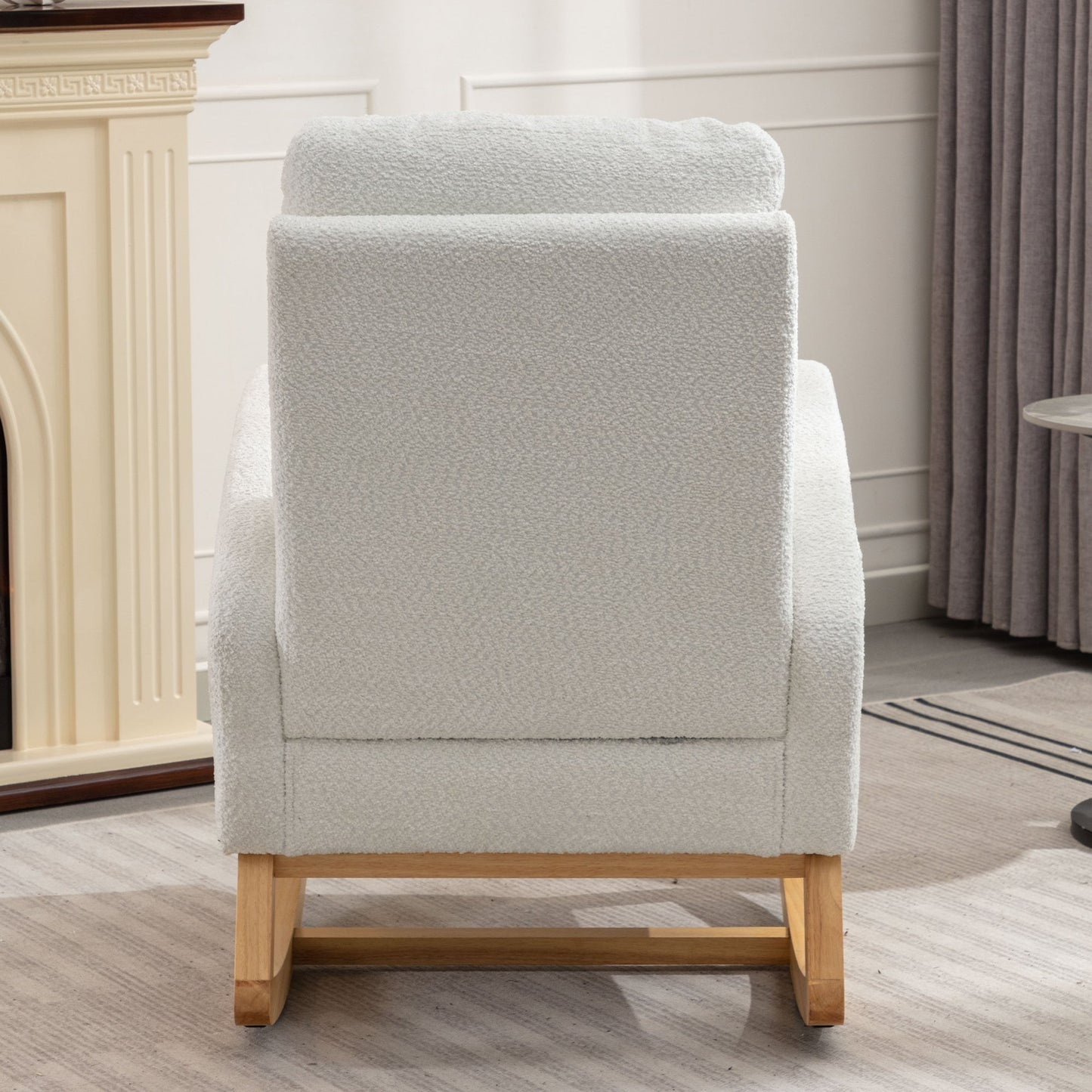 Accent Rocking Chair with Footrest High Back Rubber Wood Rocking Legs Bedroom Living Space 26.77D X 38.36W X 39.76H Inch - Korvel
