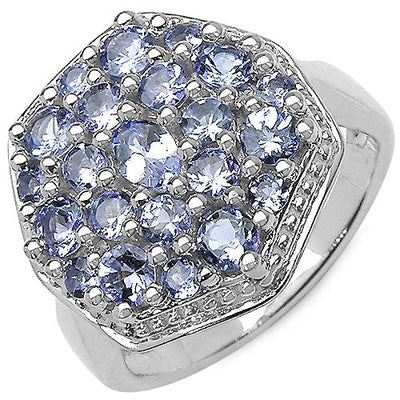 1.61 Carat Genuine Tanzanite Cluster Ring in Sterling Silver