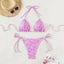 Floral triangle cup lace up sexy bikini split swimsuit for women - Korvel