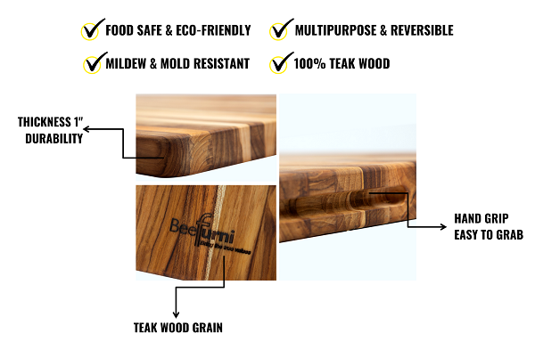 Teak Cutting Board Natural + Solid Wood + 5 Pieces 18 INCH, Pack of 5 Pieces - Korvel