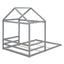 Wood Full Size House Bed with Guardrail, Grey - Korvel