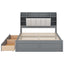 Wood Queen Size Platform Bed with Storage Headboard  Shelves and 2 Drawers  Gray - Korvel