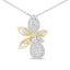 Pendentif en Diamant Floral en Or Blanc et Jaune 14K