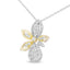 Pendentif en Diamant Floral en Or Blanc et Jaune 14K