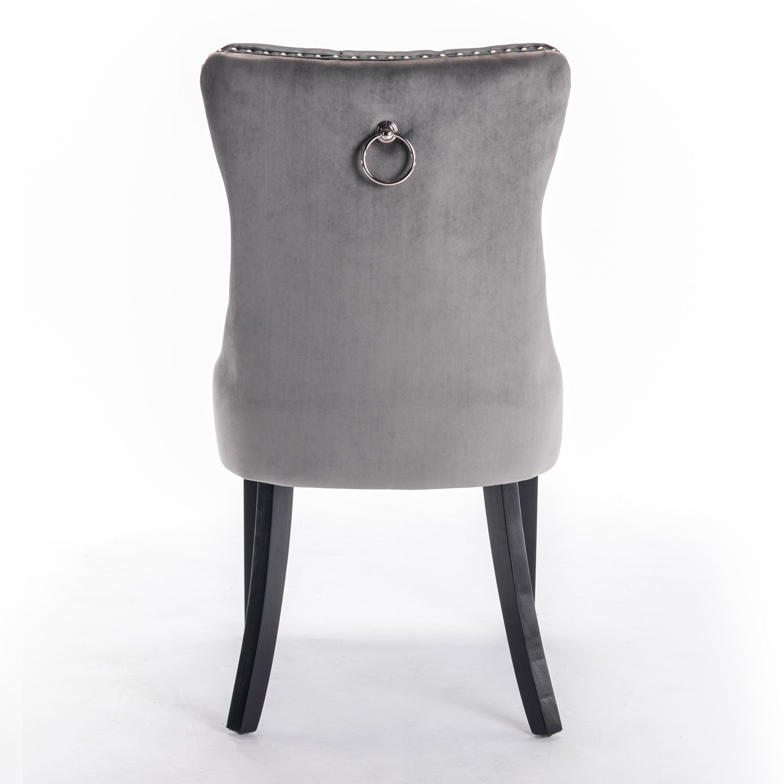 Tufted Solid Wood Contemporary PU and Velvet Upholstered Dining Chair with Wood Legs Nailhead Trim 2-Pcs Set Black+Gray - Korvel