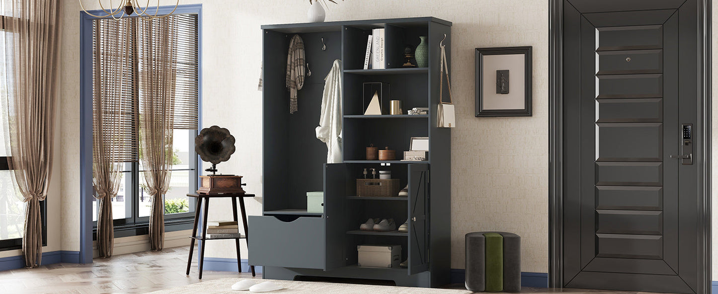 Armoire d'entrée élégante et multifonctionnelle avec rangement en bleu antique