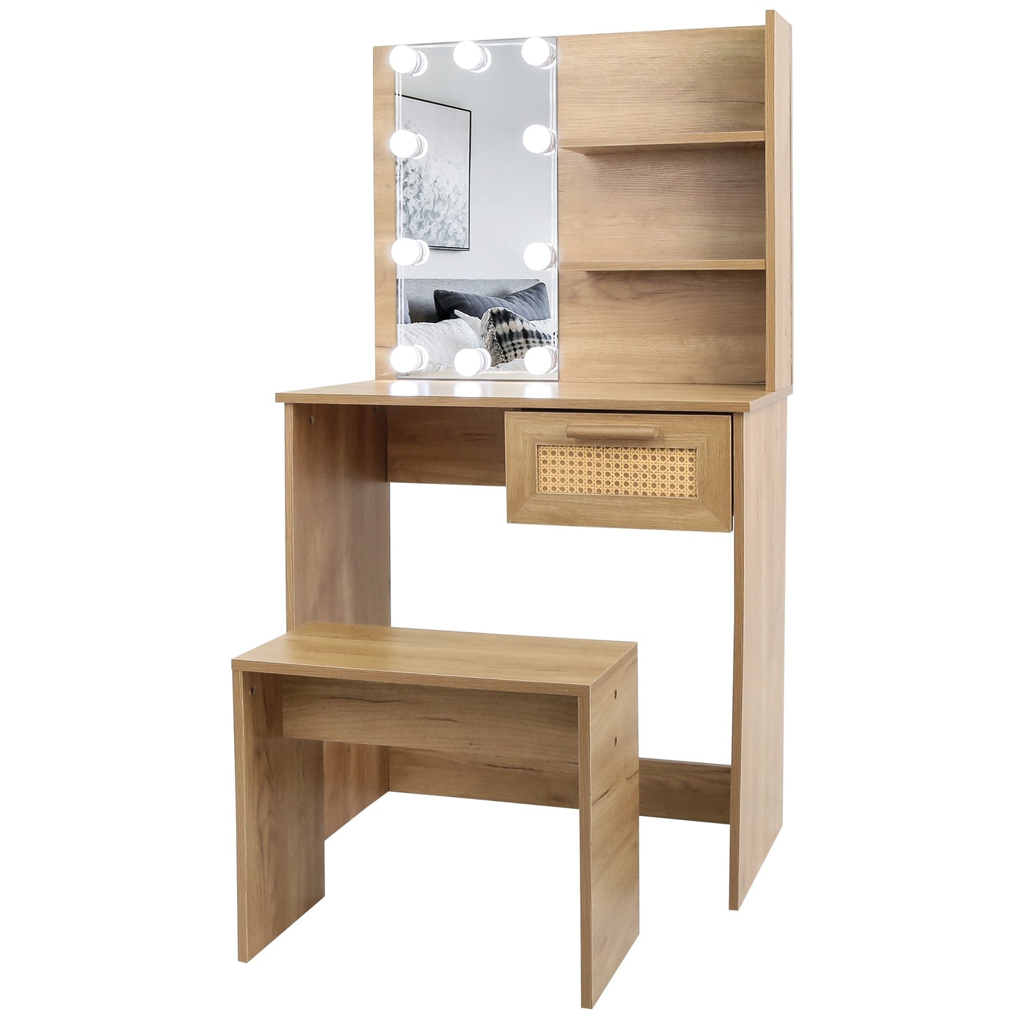 Elegant Bedroom Vanity Set with LED Mirror and Storage