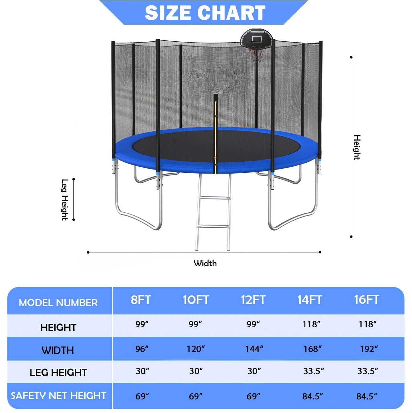 14 FT TRAMPOLINE OUTSIDE SAFETY NET WITH BASKETBALL HOOP - Korvel