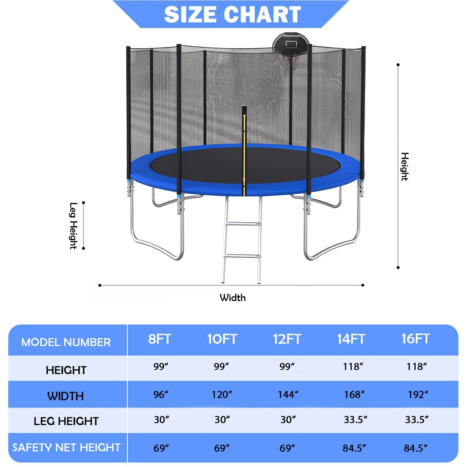 14 FT TRAMPOLINE OUTSIDE SAFETY NET WITH BASKETBALL HOOP - Korvel