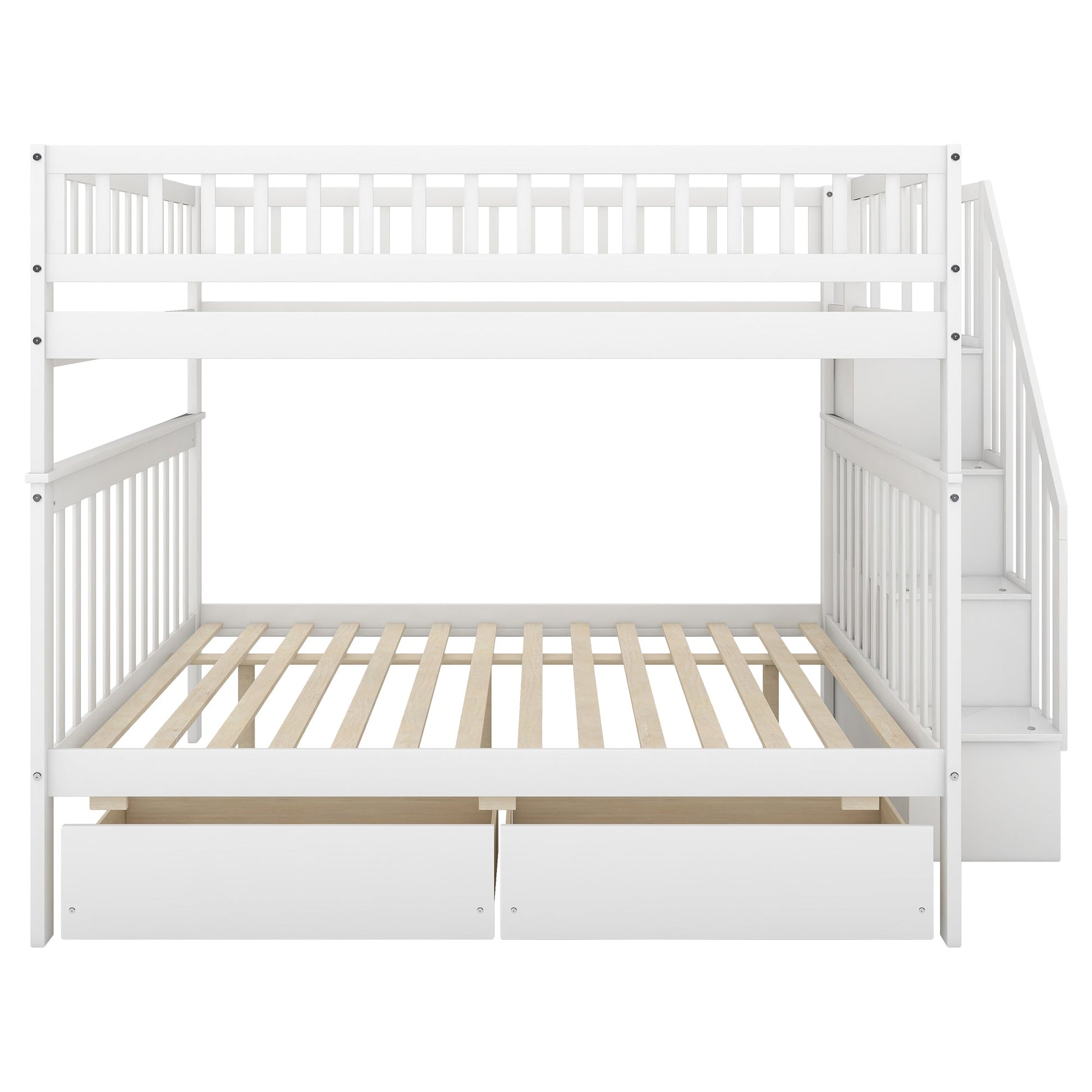 Full over Full Bunk Bed with Two Drawers and Storage White - Korvel