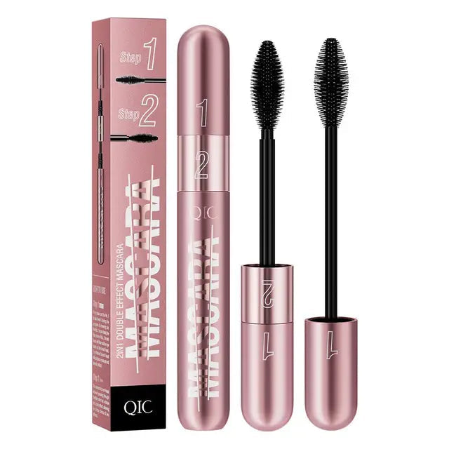 Double Head Black Mascara Waterproof Lengthens Extension Eyelashes Non-smudge Lengthening Volume 5D Silk Fiber Mascara Cosmetics - Korvel