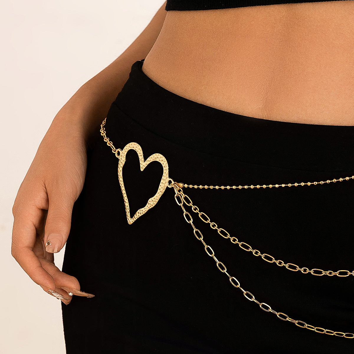 Sweet Cool Ins Exaggerated Big Love Waist Chain Female Personality Metal Thin Chain Body Chain - Korvel