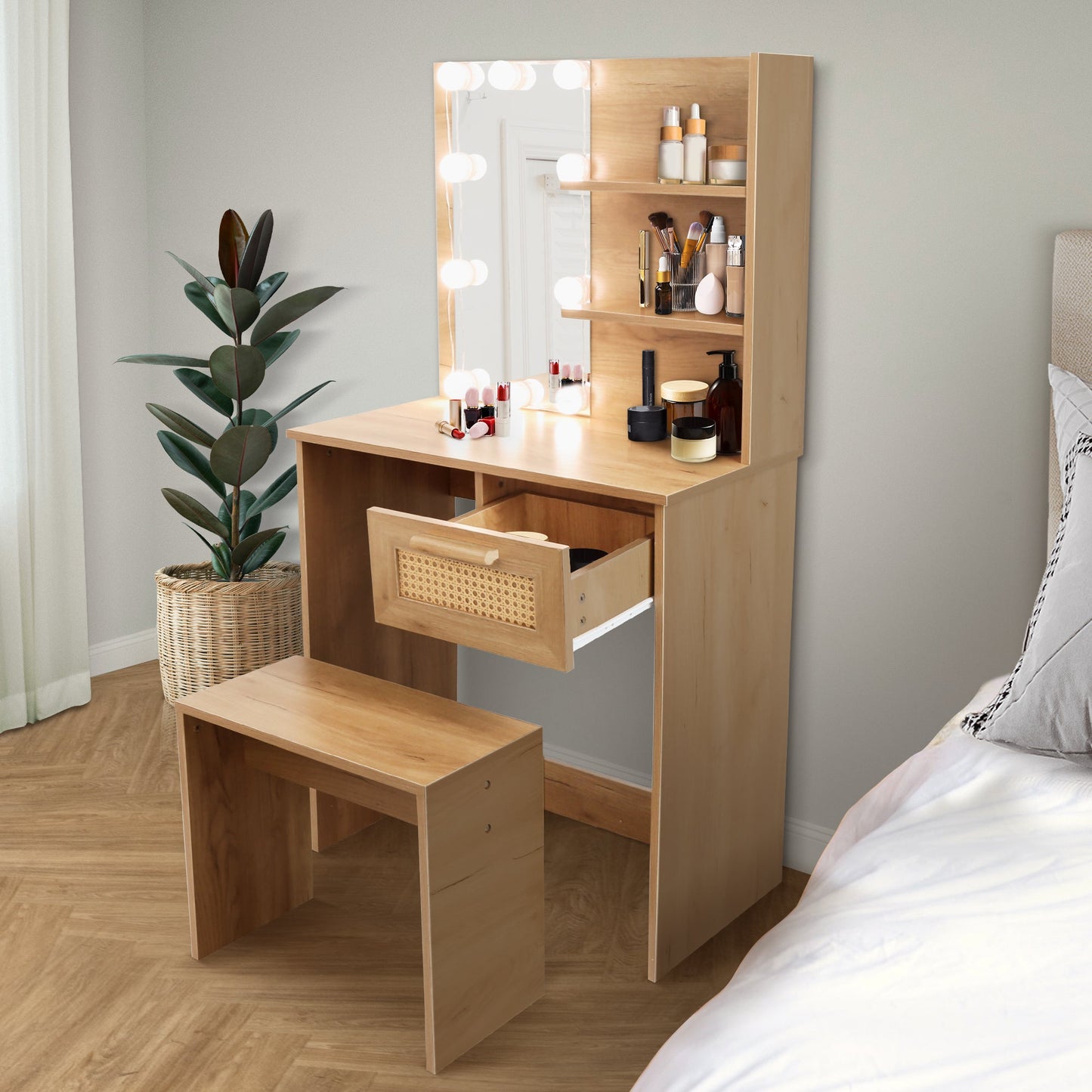 Elegant Bedroom Vanity Set with LED Mirror and Storage