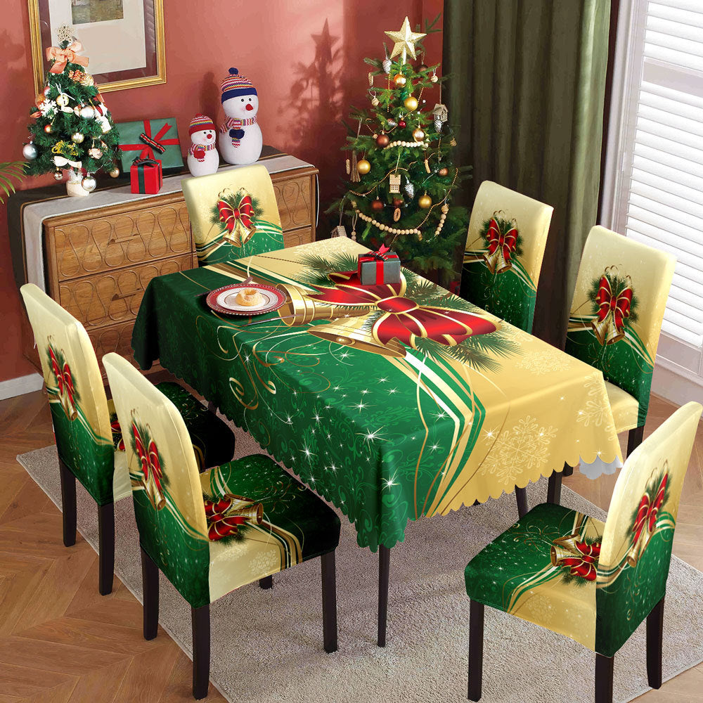 Christmas printed tablecloth, chair cover, waterproof, oil resistant, festive decoration, dining table cloth, chair cover, universal household use - Korvel