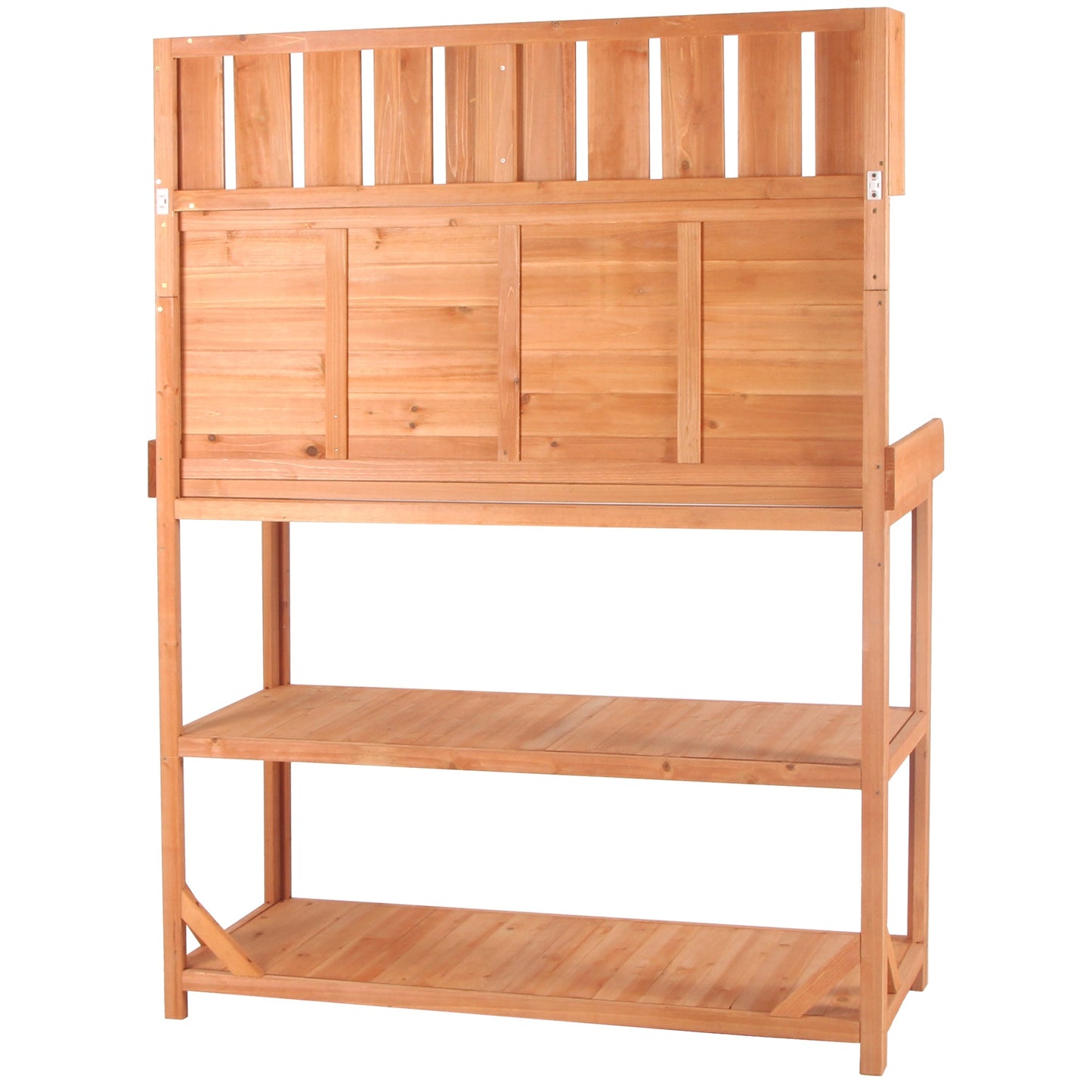 65" Large Wooden Farmhouse Rustic Outdoor Potting Bench Table Garden Potting Bench with 4 Storage Shelves and Side Hook,Natural - Korvel