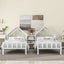 Double Twin Size Platform Bed with House Headboard and Nightstand, White