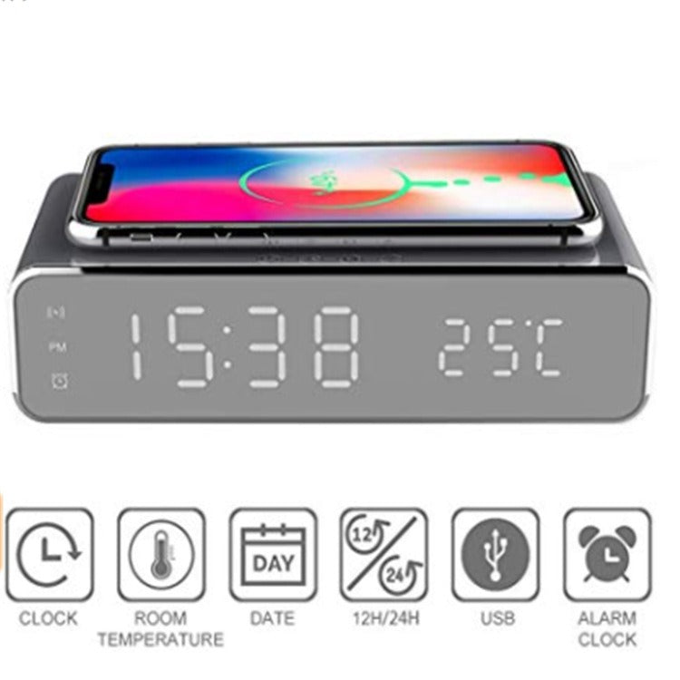 Wireless Charging Alarm Clock with Thermometer Display