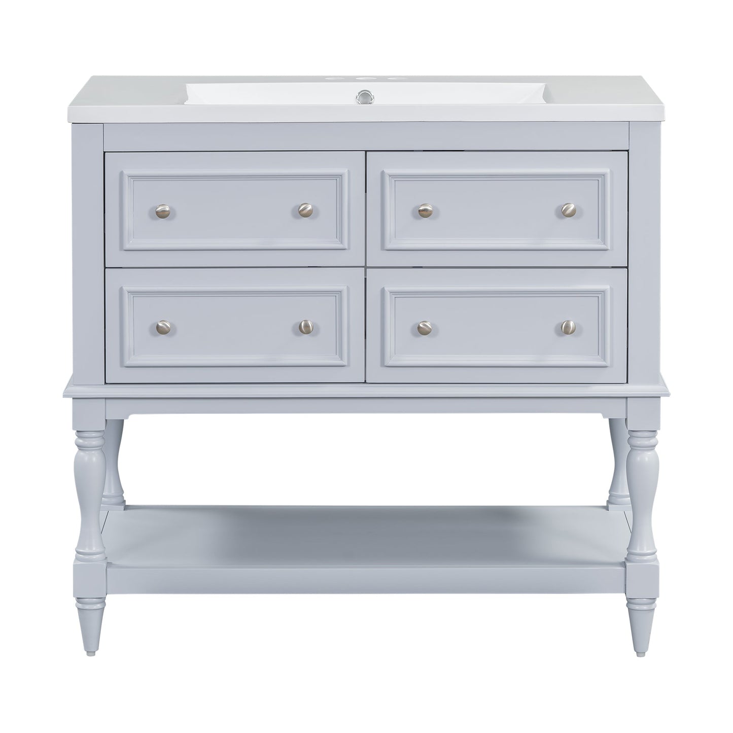 36'' Bathroom Vanity with Medicine Cabinet, Modern Mirror Cabinet with Adjustable Shelf, Bathroom Storage Cabinet with 4 Drawers - Korvel