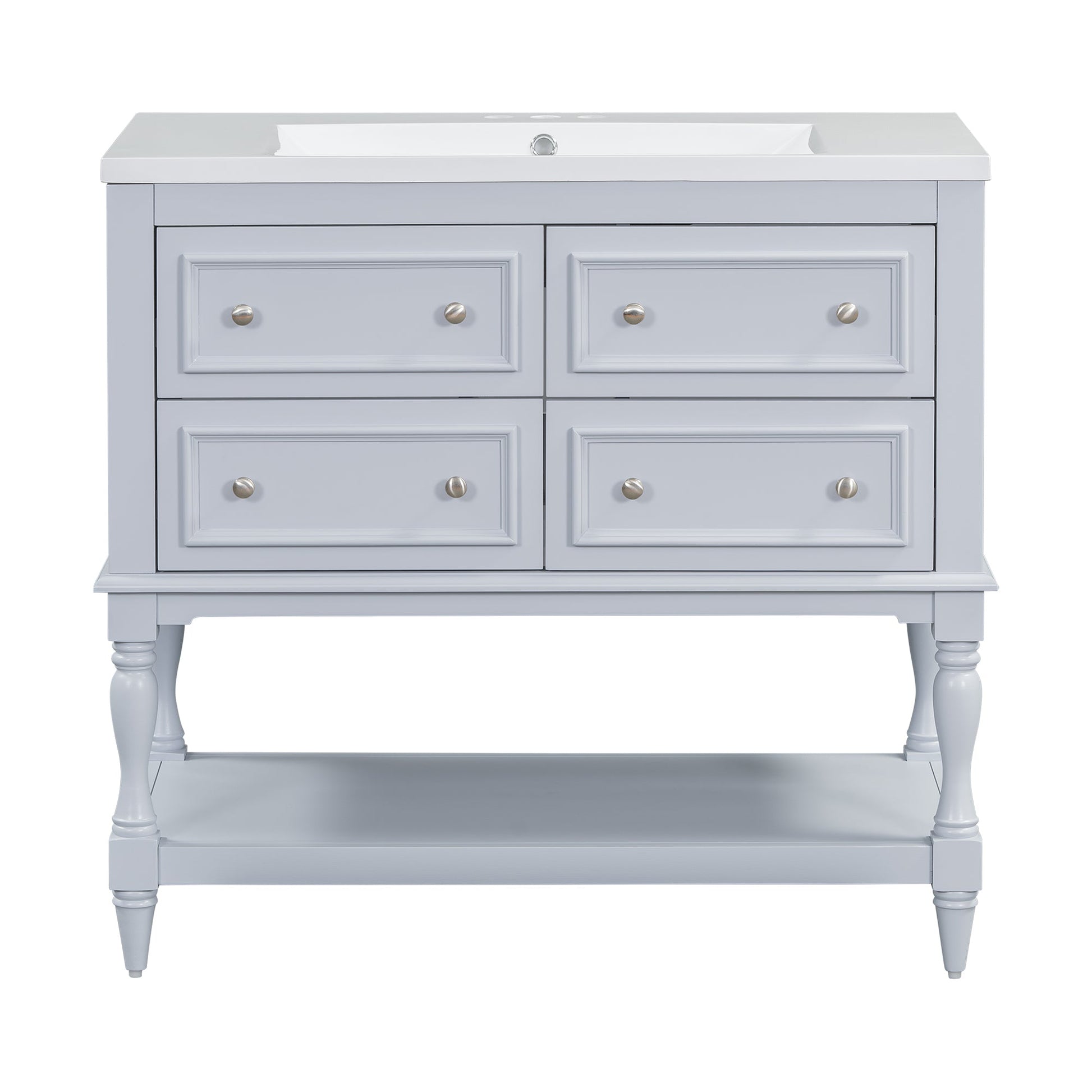 36'' Bathroom Vanity with Medicine Cabinet, Modern Mirror Cabinet with Adjustable Shelf, Bathroom Storage Cabinet with 4 Drawers - Korvel