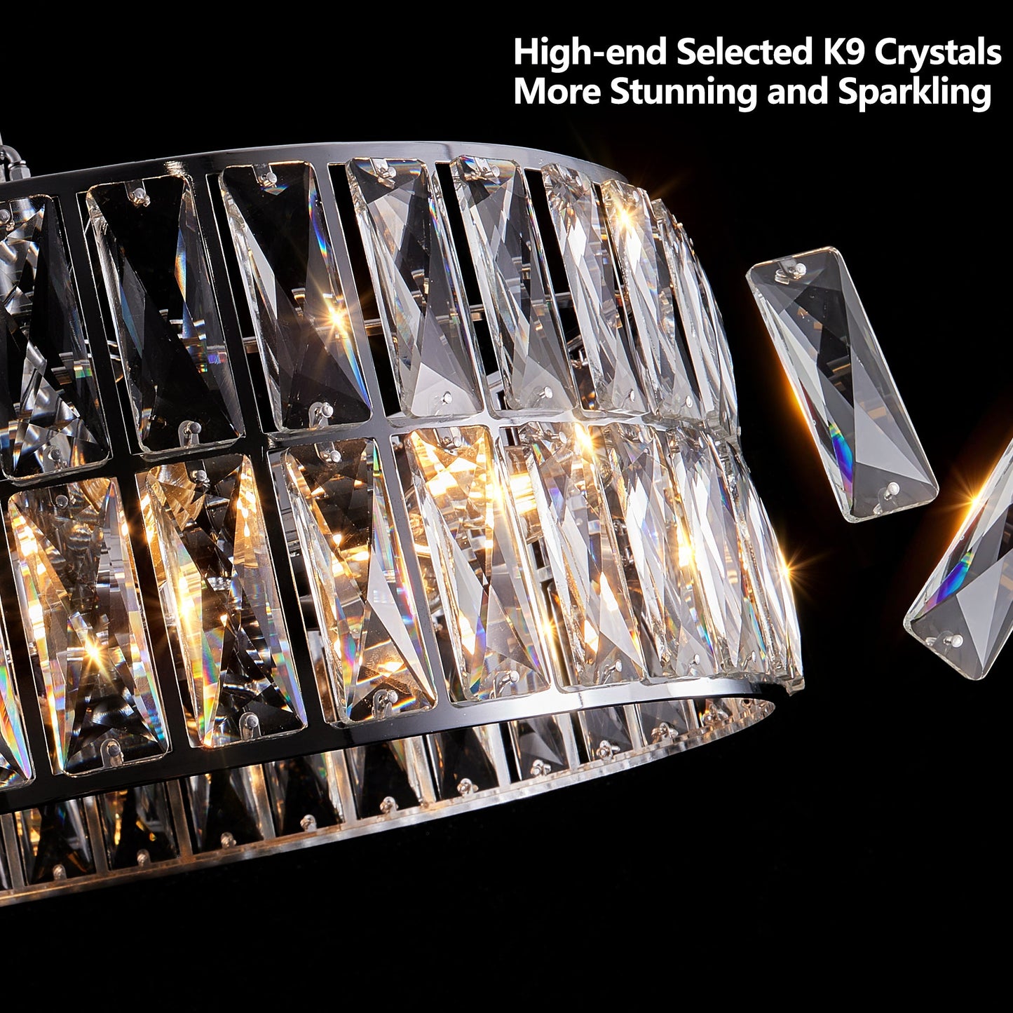 Modern crystal drum pendant light, 6-light pendant light, with silver metal frame (excluding light bulb) - Korvel
