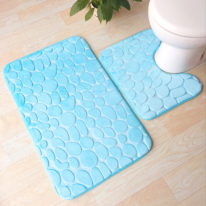 Embossed Stone Two-Piece Bathroom Toilet Floor Mat PVC Non-Slip Absorbent Carpet Door Mat - Korvel