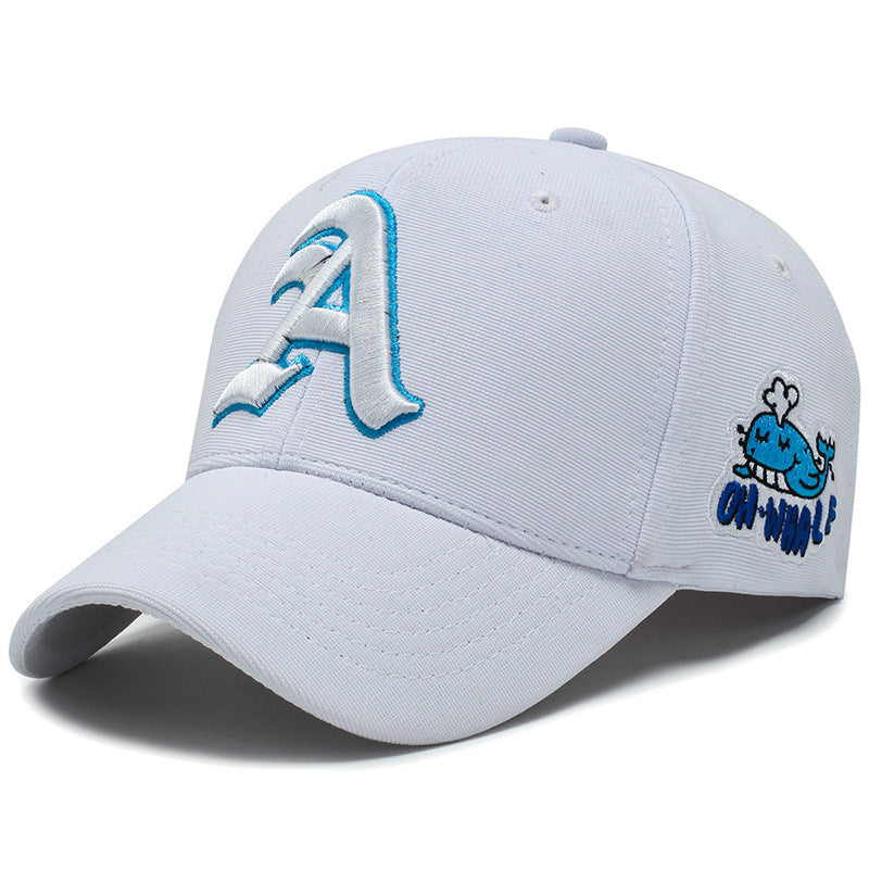 Fashion Gothic Letter A Side Whale Embroidery Baseball Caps Spring and Autumn Outdoor Adjustable Casual Hats Sunscreen Hat - Korvel